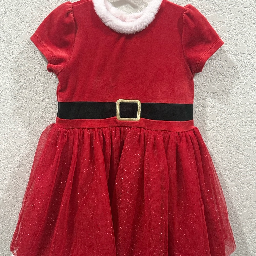 Girls Red Santa Belt Tulle Holiday Dress